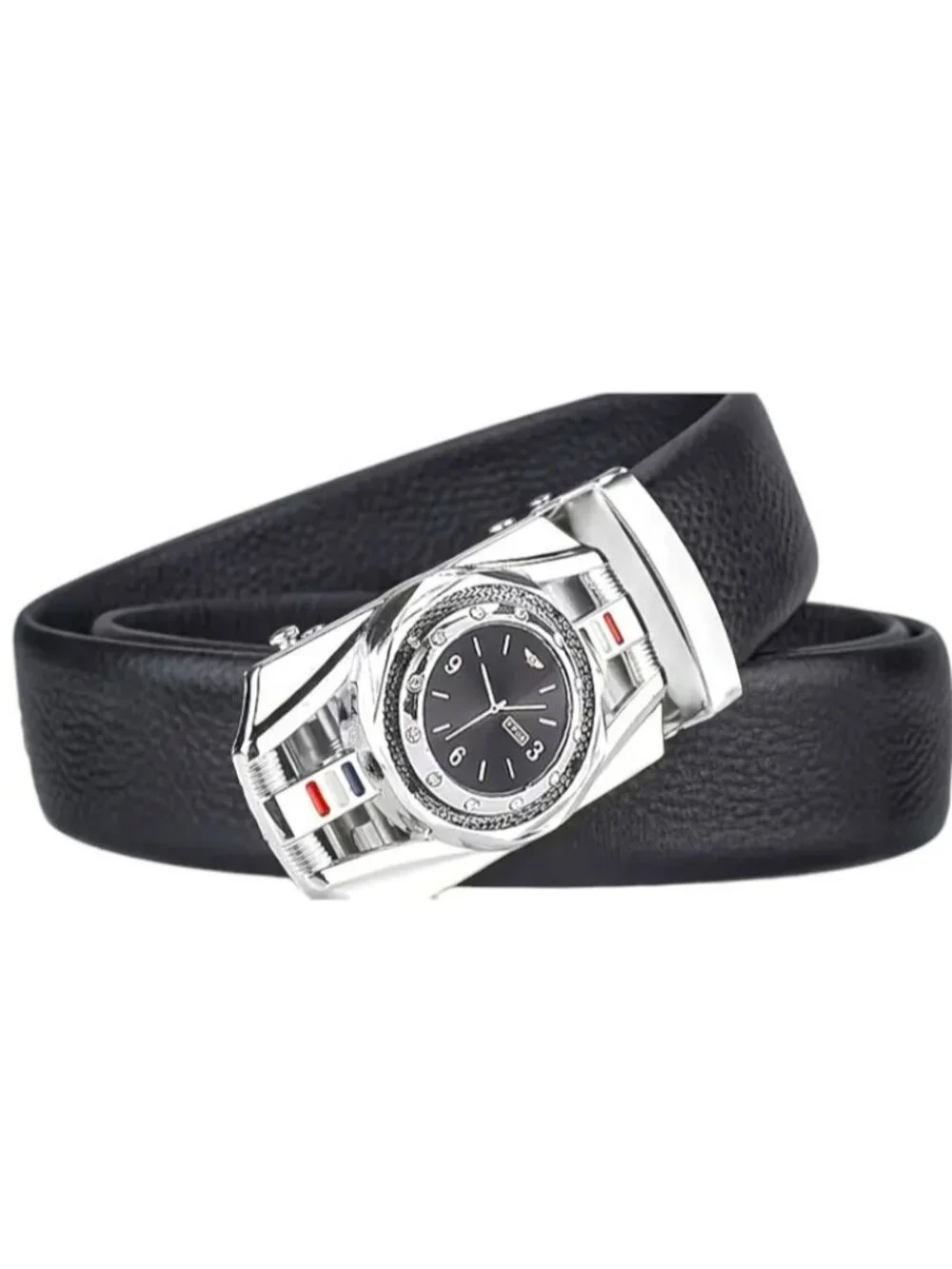 Elegant Fashion Men Belt Iron Silver Buckle PU Leather Black Length 50 in